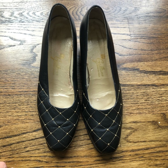 Galliano Vintage Black Leather Gold Accent Heel 9‎ - Picture 1 of 10